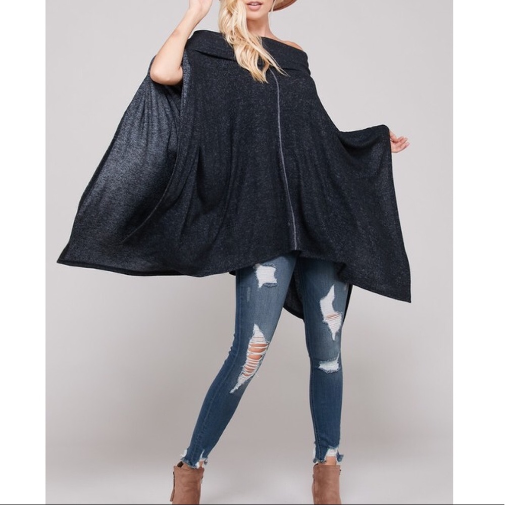 Off the Shoulder Poncho Sweater - Picture 4 of 5